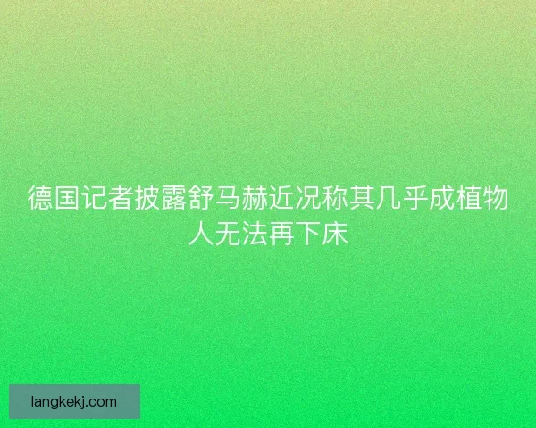 德国记者披露舒马赫近况称其几乎成植物人无法再下床